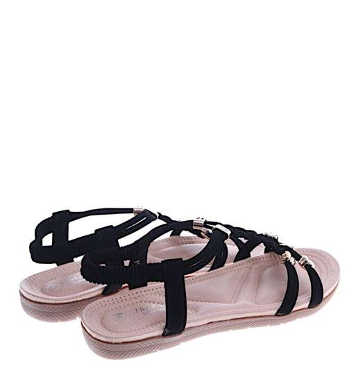 Czarne sandały na płaskim obcasie /G5-2 14044 T398/