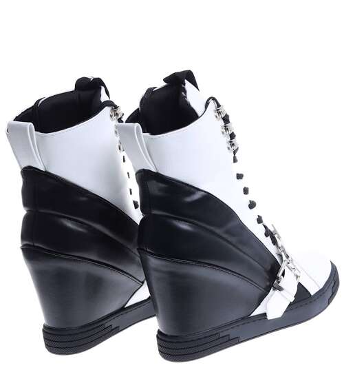 Biało czarne damskie trampki sneakersy na koturnie Seastar /G13-3 14986 T937/