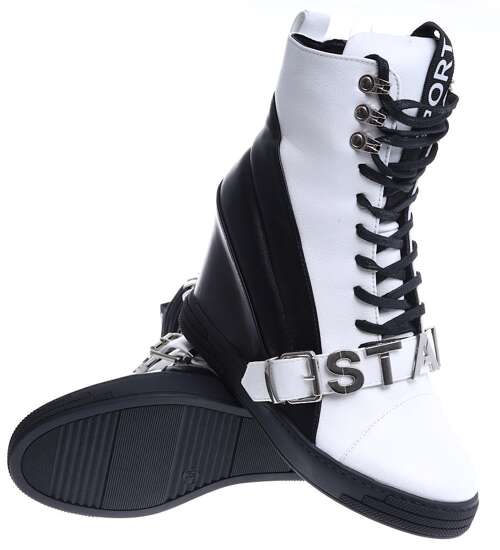 Biało czarne damskie trampki sneakersy na koturnie Seastar /G13-3 14986 T937/