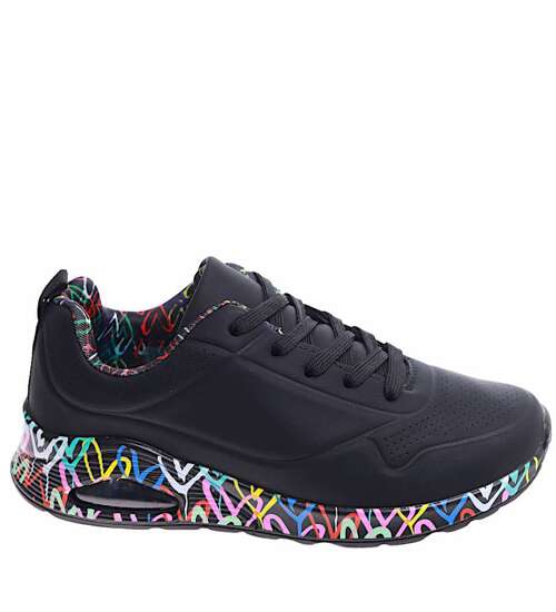 Czarne sznurowane buty sportowe damskie /F2-3 16751 T681/