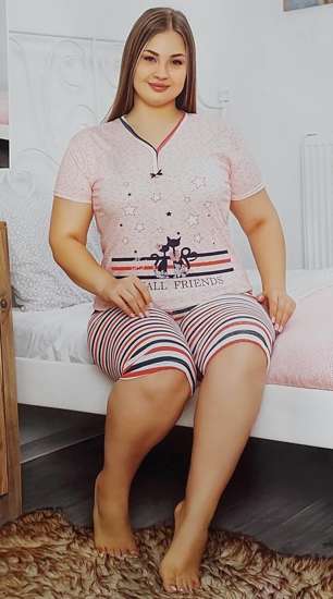Różowa damska piżama z kotkami Size Plus /G2-1 7665 S192/