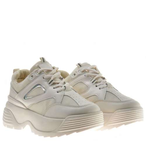 Beżowe sneakersy na platformie /D7-2 9589 S295/ 