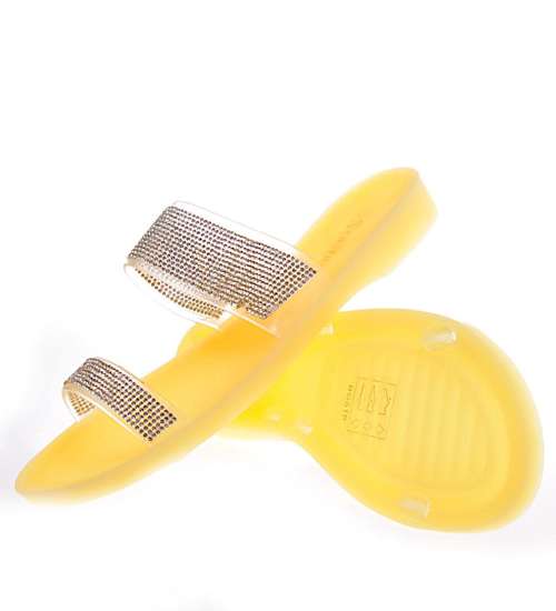 Gumowe klapki damskie z cekinami żółte /G3-2 11535 T096/