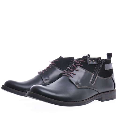 Ocieplane męskie buty sztyblety ze skóry naturalnej Czarne /E3-3 12937 220 R153/