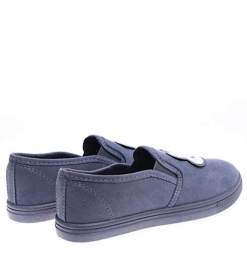 Ciemno szare wsuwane tenisówki slip on z króliczkiem /B8-2 15794 T141/