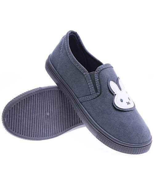 Ciemno szare wsuwane tenisówki slip on z króliczkiem /B8-2 15794 T141/