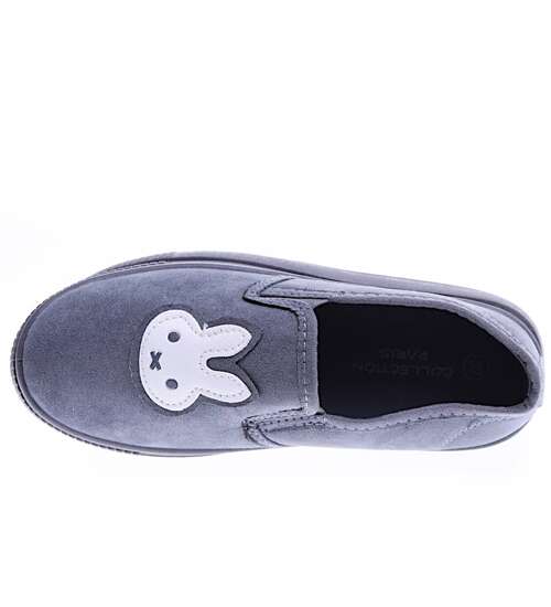 Ciemno szare wsuwane tenisówki slip on z króliczkiem /B8-2 15794 T141/