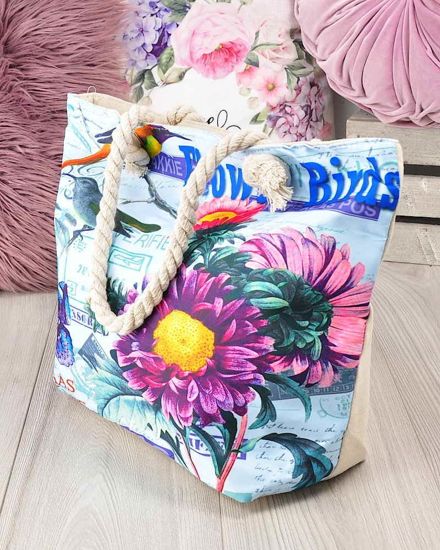 Płócienna torba na zakupy- flower birds 3D /HT59 S196/
