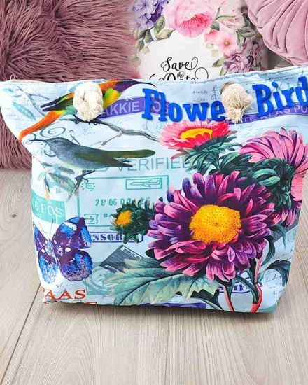 Płócienna torba na zakupy- flower birds 3D /HT59 S196/