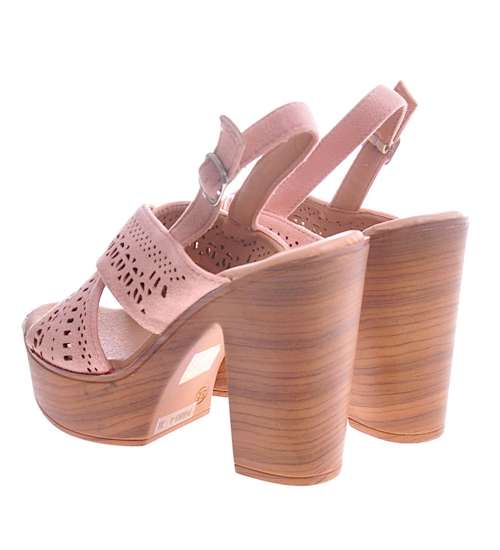 Różowe sandały damskie na słupku i platformie /F5-3 8878 S207/