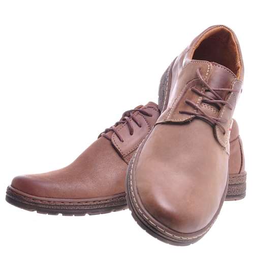 Beżowe sznurowane buty męskie z naturalnej skóry /H5 12917 S117/
