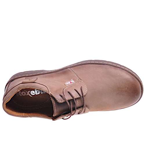 Beżowe sznurowane buty męskie z naturalnej skóry /H5 12917 S117/