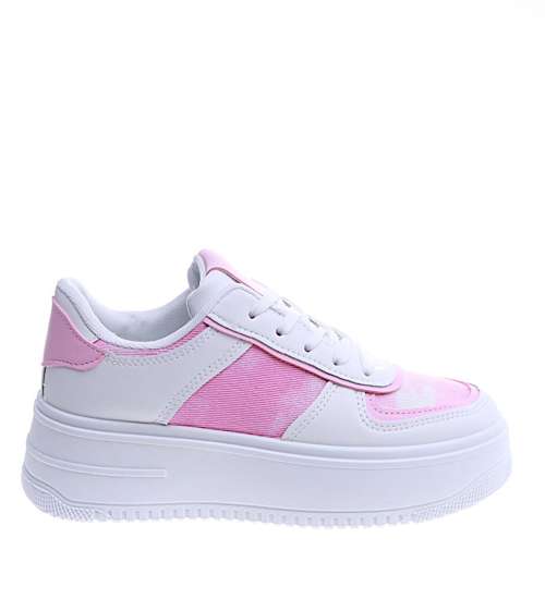 Wiązane sportowe buty damskie biało różówe /A2-2 13921 T392/