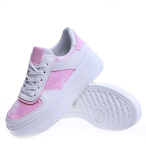 Wiązane sportowe buty damskie biało różówe /A2-2 13921 T392/