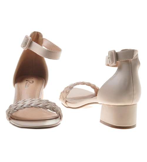Klasyczne damskie sandały na obcasie Beżowe /B4-2 8928 S491/