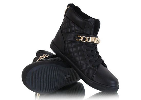Płaskie czarne sneakersy trampki z łańcuchem /D7-3 W219 t1x70/
