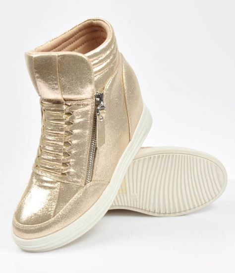 Błyszczące sneakersy damskie z suwakami Gold /X4-5 6551 S199/