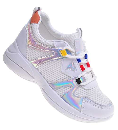 Sneakersy damskie z holograficznymi wstawkami Białe /C3-2 10685 W297/