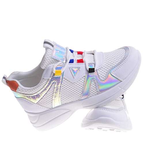Sneakersy damskie z holograficznymi wstawkami Białe /C3-2 10685 W297/