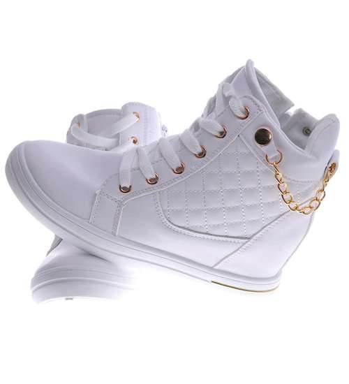 Białe sneakersy damskie na koturnie /G4-3 12770 T796/