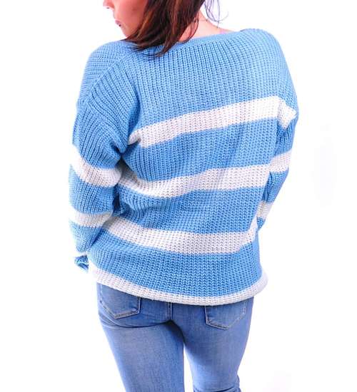 Niebieski sweterek w białe paski /G11-1 UB277 U107/