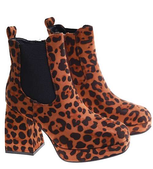 Botki damskie na platformie Leopard /A4-1 16842 G382/