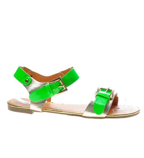 Płaskie sandały z klamerkami Zielone /X1-3 4679 S076/