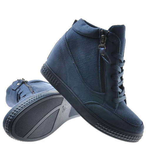Granatowe trampki sneakersy na koturnie /E6-2 8006 S498/