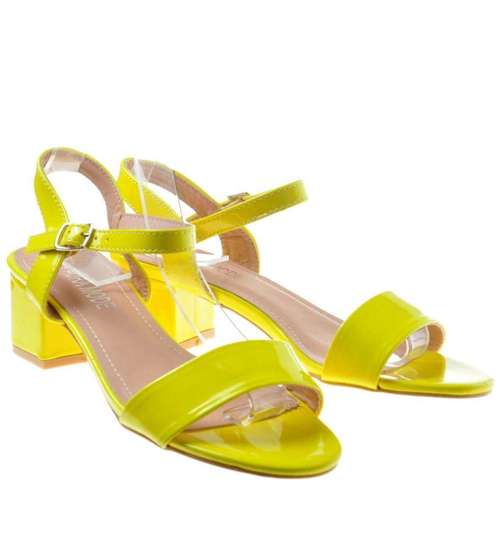 Żółte sandały damskie na niskim słupku /X2-5 8256 S115/