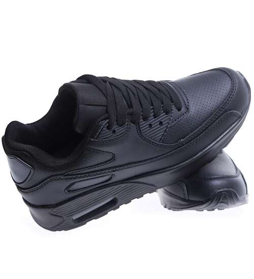 Sznurowane czarne buty sportowe damskie /F7-3 15608 T538/