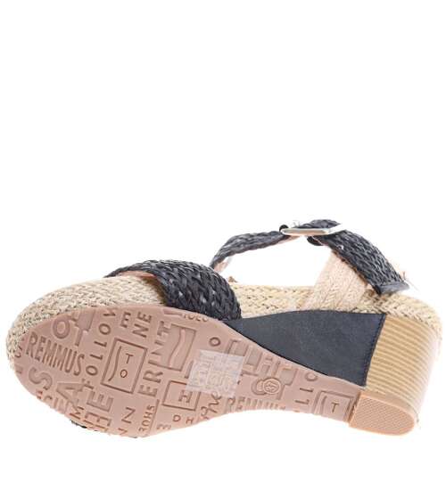 Czarne damskie sandały espadryle na koturnie /G5-3 16270 T192/