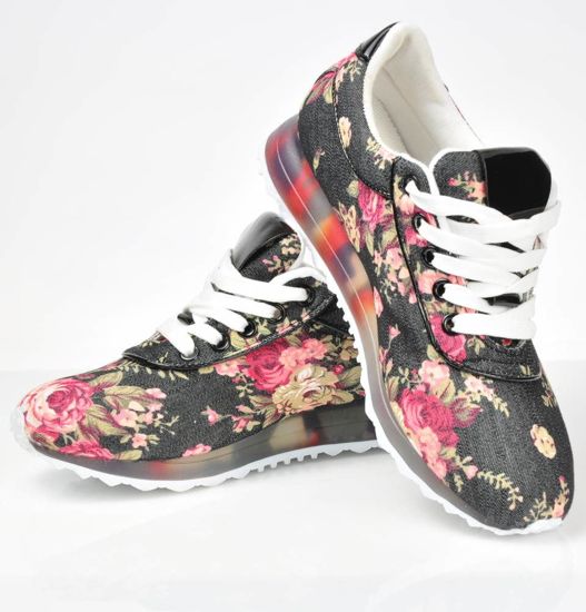 Sznurowane damskie buty w kwiaty /E3-2 3244 S191/