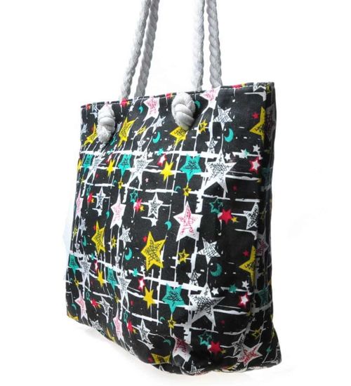 Duża czarna torba Shopper Bag z kolorowym printem /TR183 S099/