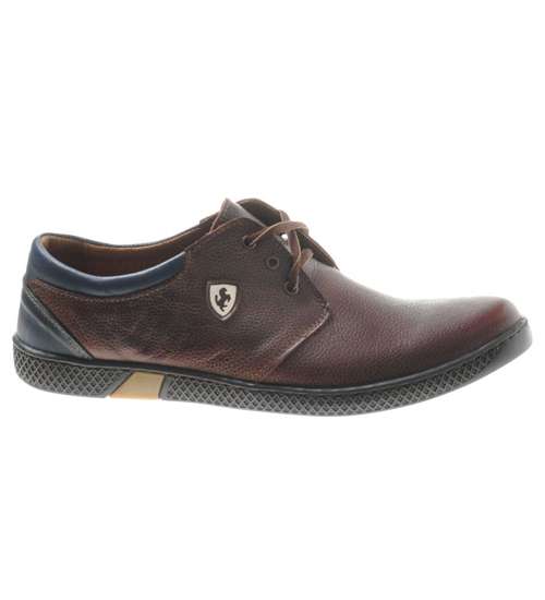 WYPRZEDAŻ- Sportowe buty męskie z naturalnej skóry Brązowe /A5-3 656 S600/