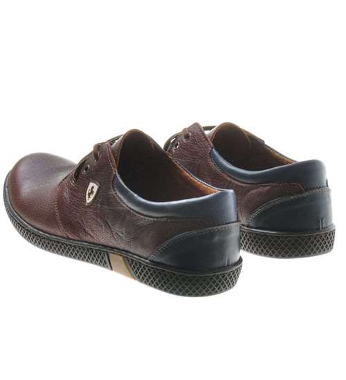 WYPRZEDAŻ- Sportowe buty męskie z naturalnej skóry Brązowe /A5-3 656 S600/
