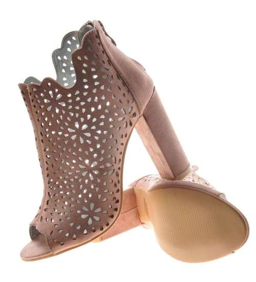 Ażurowe sandały damskie na słupku Różowe /X3-2 7967 S400/