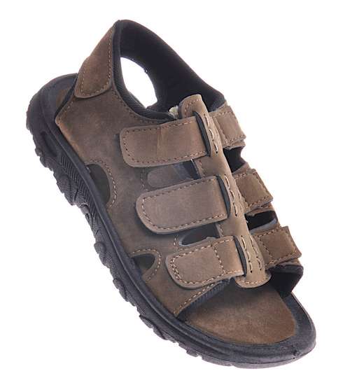 Oliwkowe sandały chłopiece z rzepami /A6-1 11715 T096/