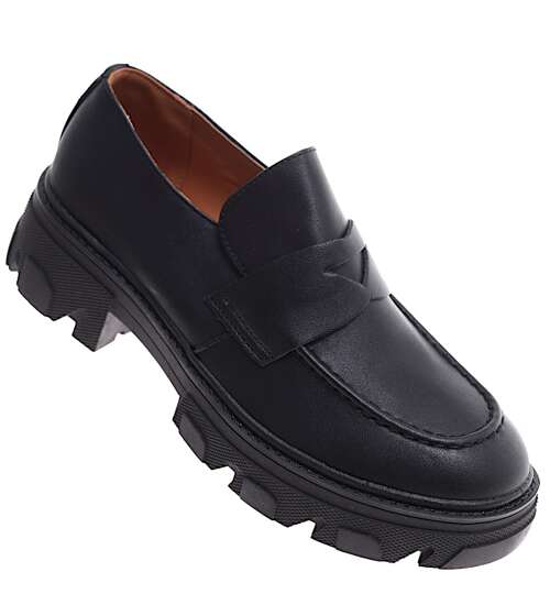 Czarne loafersy damskie /D3-2 16844 G242/