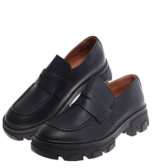 Czarne loafersy damskie /D3-2 16844 G242/