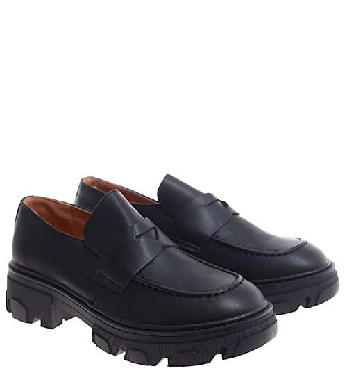 Czarne loafersy damskie /D3-2 16844 G242/