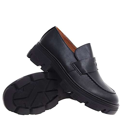 Czarne loafersy damskie /D3-2 16844 G242/