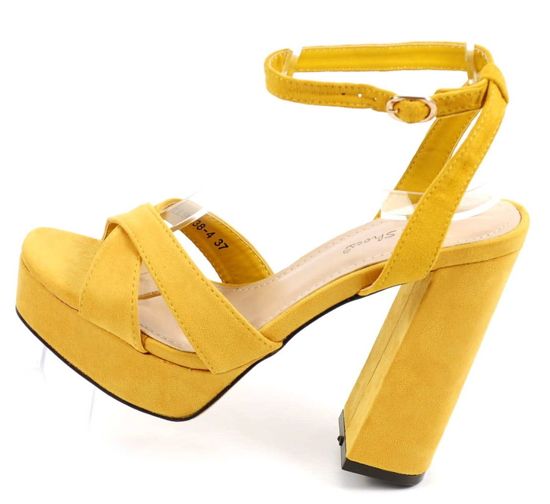 Zamszowe sandały na słupku Żółte /D1-2 Ae549 S131/ 
