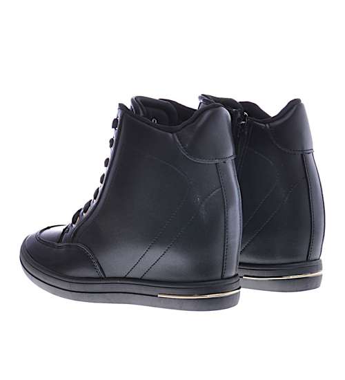 Czarne klasyczne sneakersy damskie na koturnie /F8-3 12818 T796/