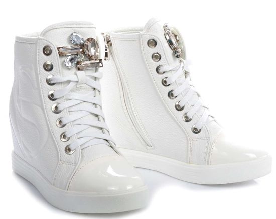 Białe sneakersy- trampki na koturnie /F1-1 1416 S691/