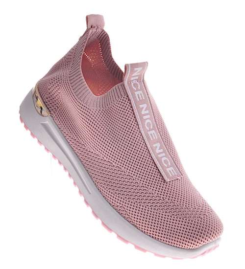 Wsuwane różowe buty sportowe na platformie /F9-2 12090 T390/
