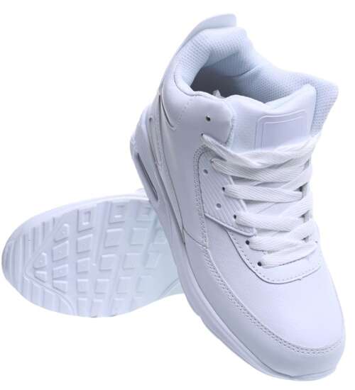 Wysokie sznurowane białe buty sportowe damskie /C7-3 15621 T432/
