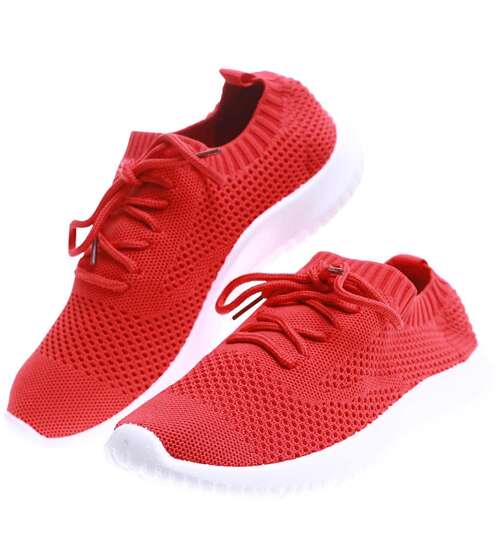 Lekkie wsuwane czerwone buty sportowe damskie /E5-2 15731 T184/