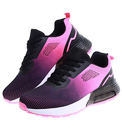 Sznurowane czarno różowe damskie buty sportowe /G2-3 16089 T480/