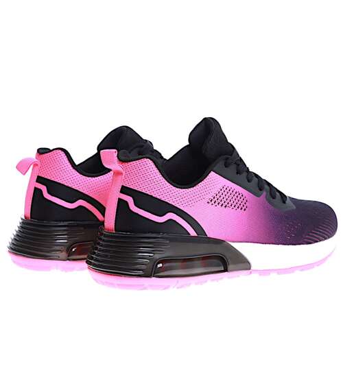 Sznurowane czarno różowe damskie buty sportowe /G2-3 16089 T480/