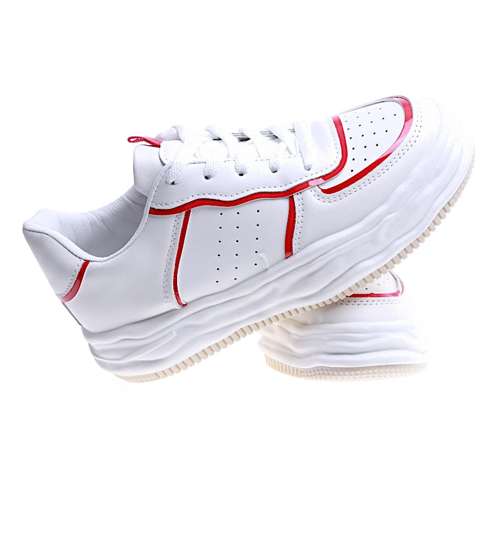 Białe damskie buty sportowe na niskiej platformie /B6-3 13665 S297/